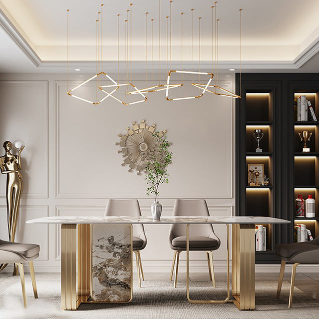 Luxury Style Sintered Stone Dining Table Double Pedestal Base Rectangle Table