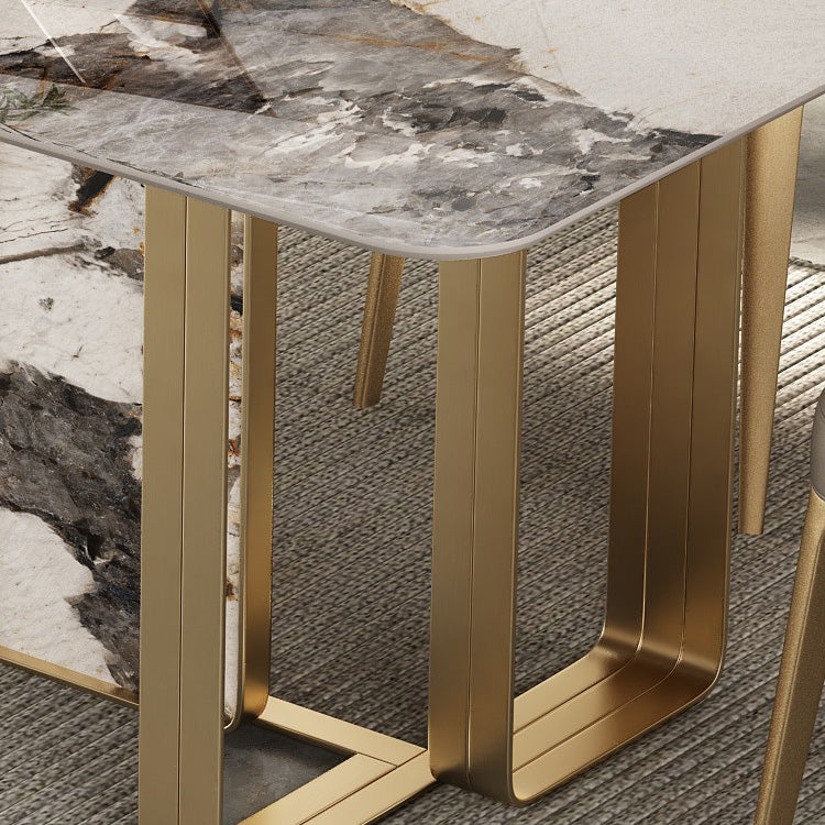 Luxury Style Sintered Stone Dining Table Double Pedestal Base Rectangle Table