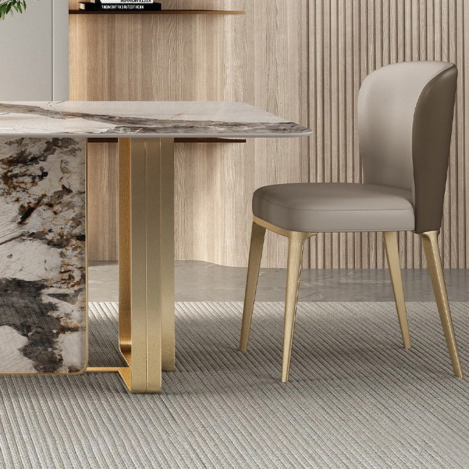 Luxury Style Sintered Stone Dining Table Double Pedestal Base Rectangle Table