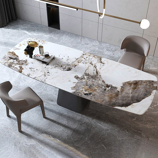 Metal Traditional Luxury Rectangle Table Sintered Stone Table,55"L x 31"W x 29"H