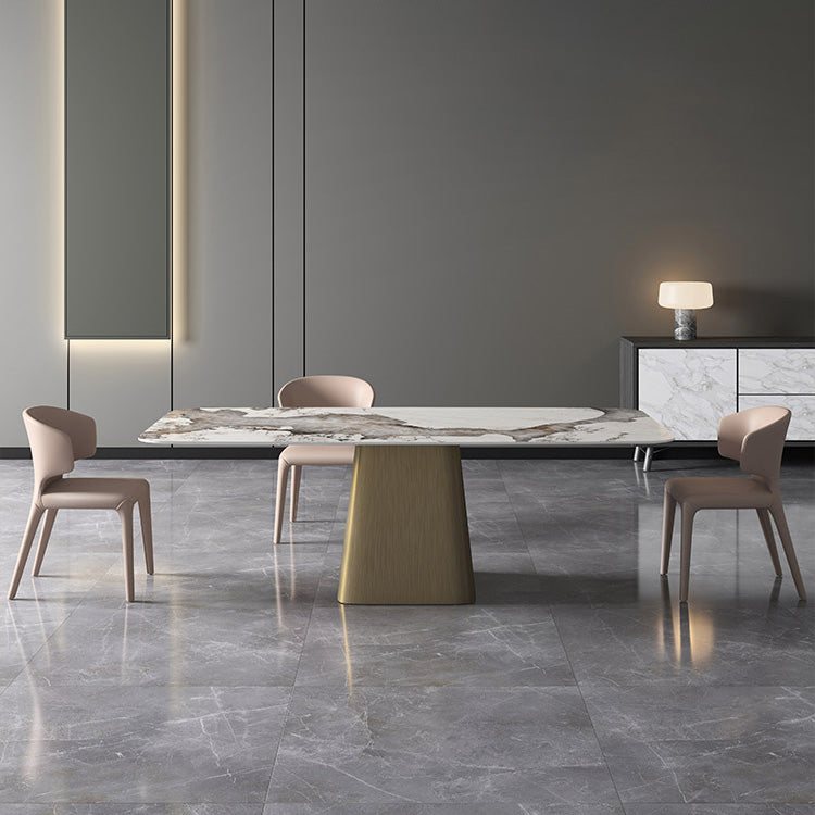 Metal Traditional Luxury Rectangle Table Sintered Stone Table,55"L x 31"W x 29"H
