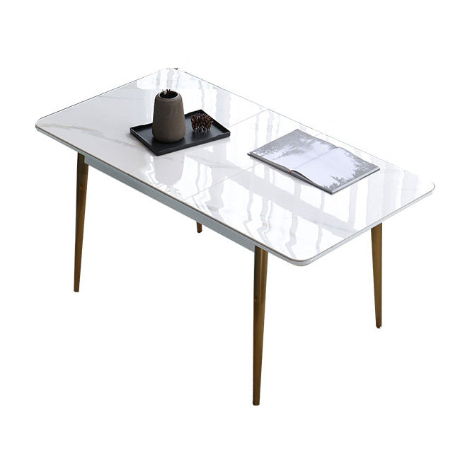 Rectangle Traditional Luxury Dining Table White Sintered Stone Table with 4 Gold Legs