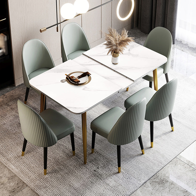 Rectangle Traditional Luxury Dining Table White Sintered Stone Table with 4 Gold Legs