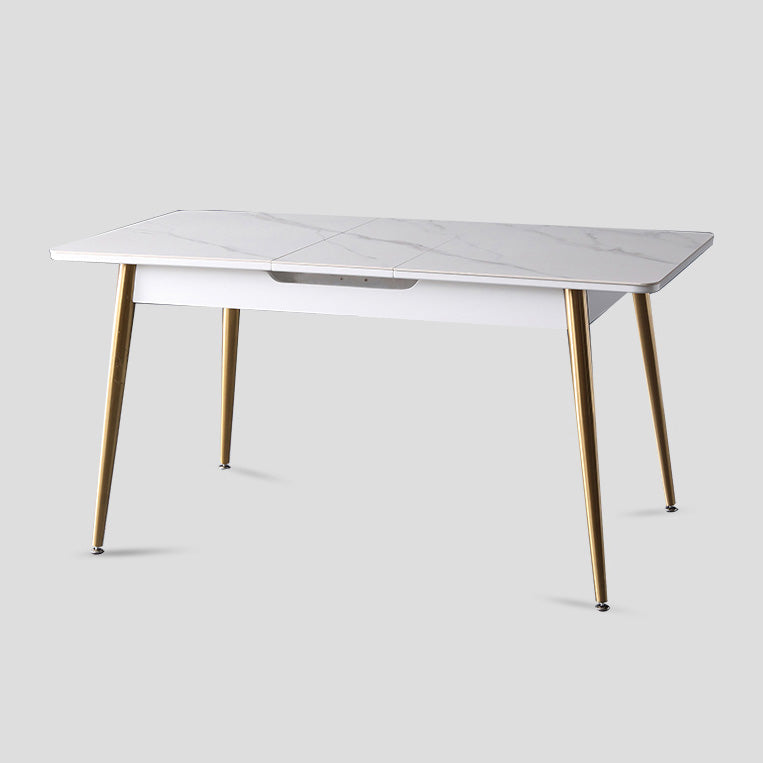 Rectangle Traditional Luxury Dining Table White Sintered Stone Table with 4 Gold Legs