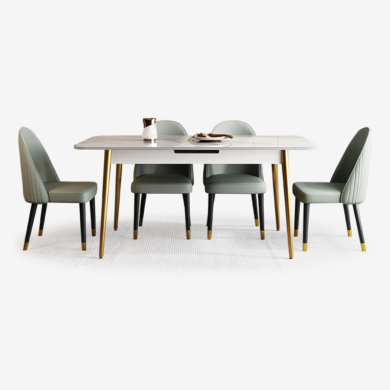 Rectangle Traditional Luxury Dining Table White Sintered Stone Table with 4 Gold Legs