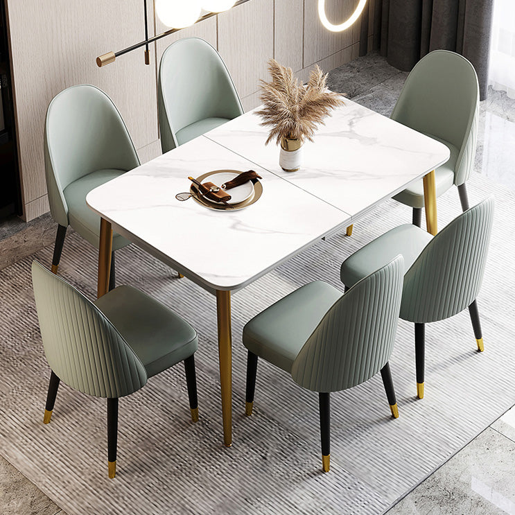 Rectangle Traditional Luxury Dining Table White Sintered Stone Table with 4 Gold Legs