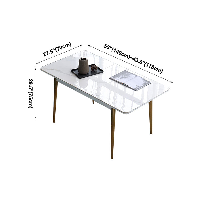 Rectangle Traditional Luxury Dining Table White Sintered Stone Table with 4 Gold Legs