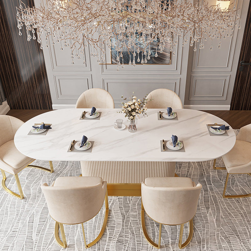 Traditional Luxury Dining Table Oval Sintered Stone Dining Table with Gold Frame