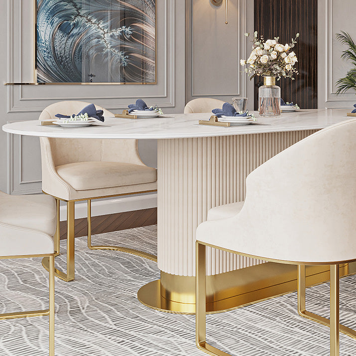 Traditional Luxury Dining Table Oval Sintered Stone Dining Table with Gold Frame