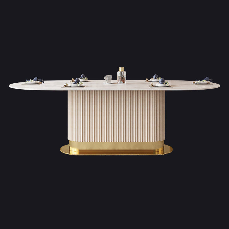 Traditional Luxury Dining Table Oval Sintered Stone Dining Table with Gold Frame