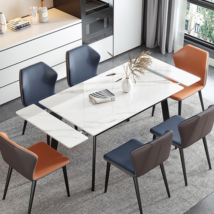 Modern Rectangle Dining Table Sintered Stone 4 Legs Table with Black Frame