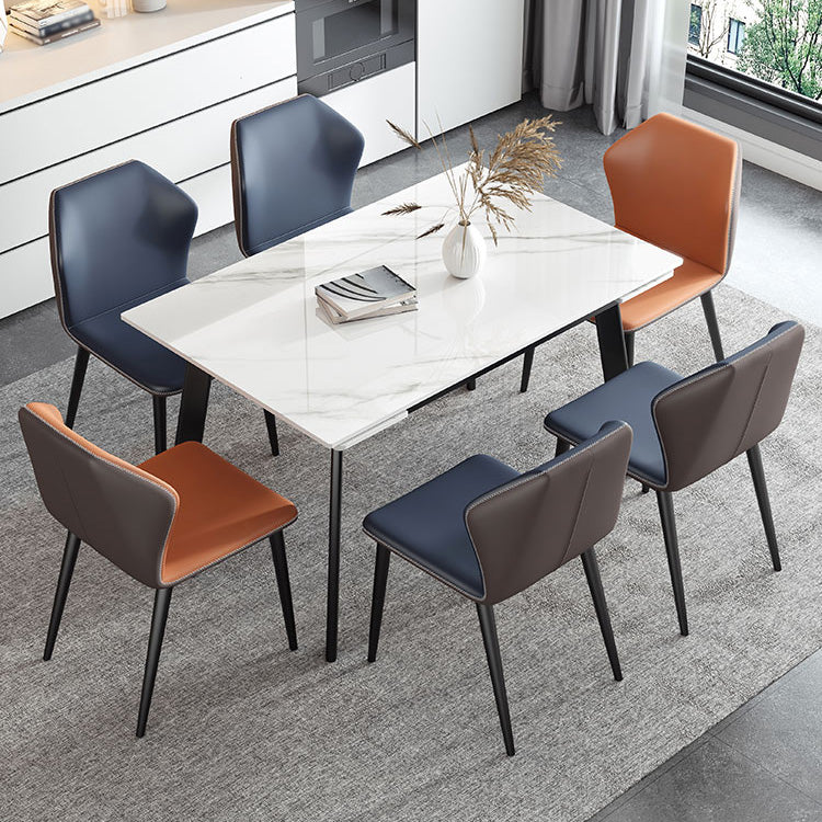 Modern Rectangle Dining Table Sintered Stone 4 Legs Table with Black Frame