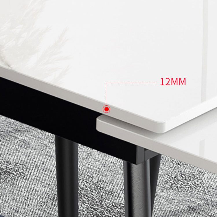 Modern Rectangle Dining Table Sintered Stone 4 Legs Table with Black Frame