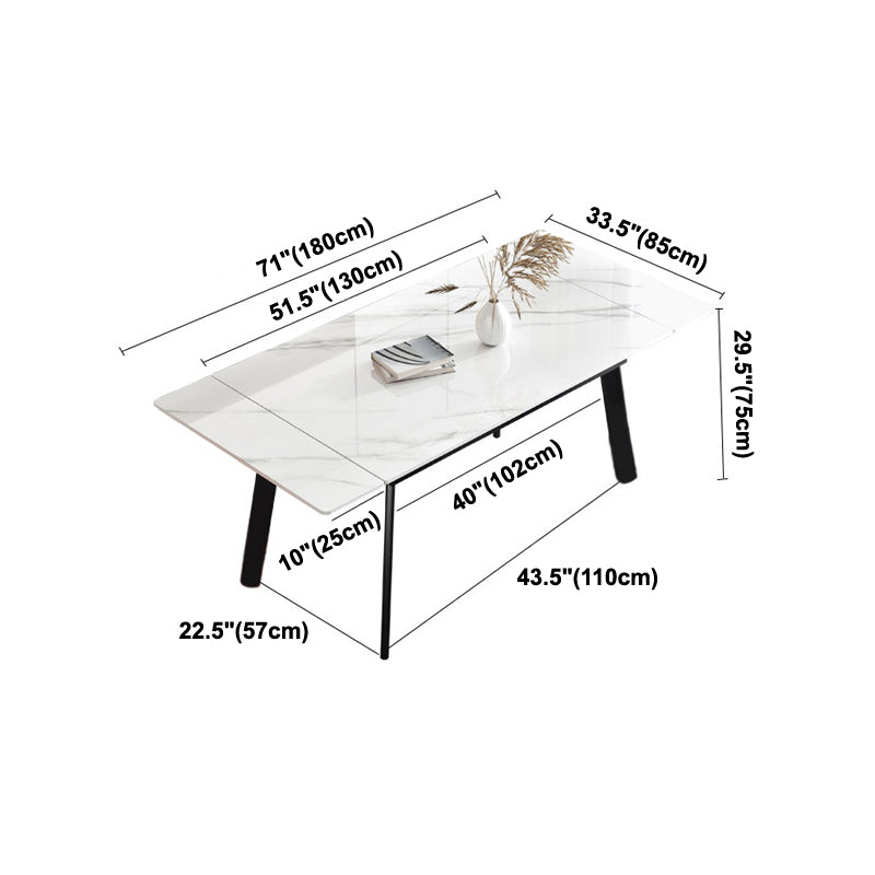 Modern Rectangle Dining Table Sintered Stone 4 Legs Table with Black Frame
