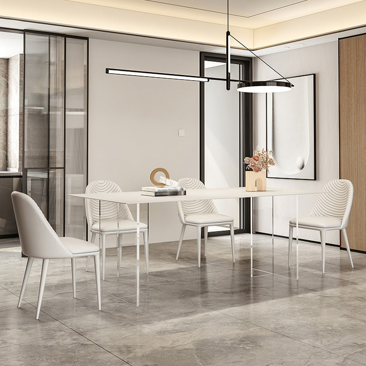 Modern White Dining Table Rectangle Sintered Stone Dining Table with Acrylic Base for Kitchen