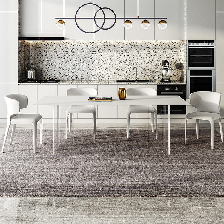 Modern White Dining Table Rectangle Sintered Stone Dining Table with Acrylic Base for Kitchen