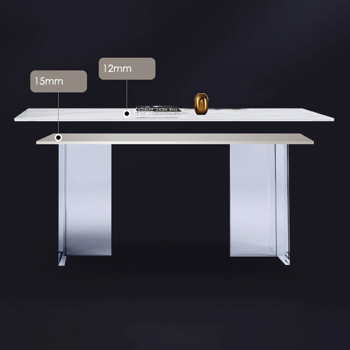 Modern White Dining Table Rectangle Sintered Stone Dining Table with Acrylic Base for Kitchen