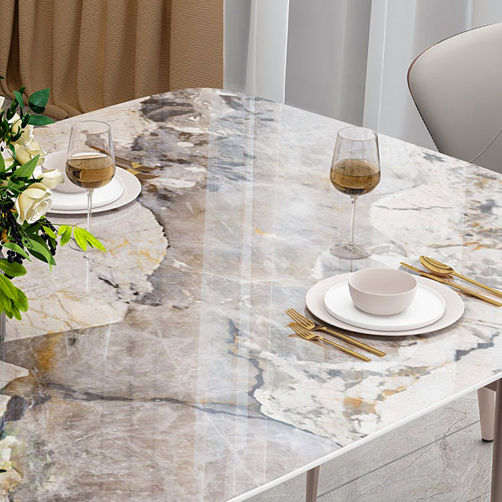 Mesa de comedor de lujo tradicional, mesa de comedor rectangular de piedra sinterizada con base de metal