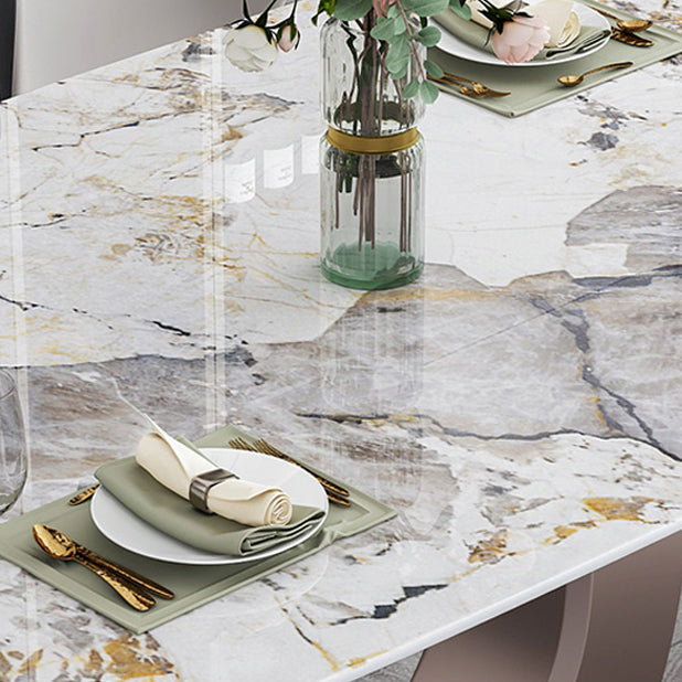 Mesa de comedor de lujo tradicional, mesa de comedor rectangular de piedra sinterizada con base de metal