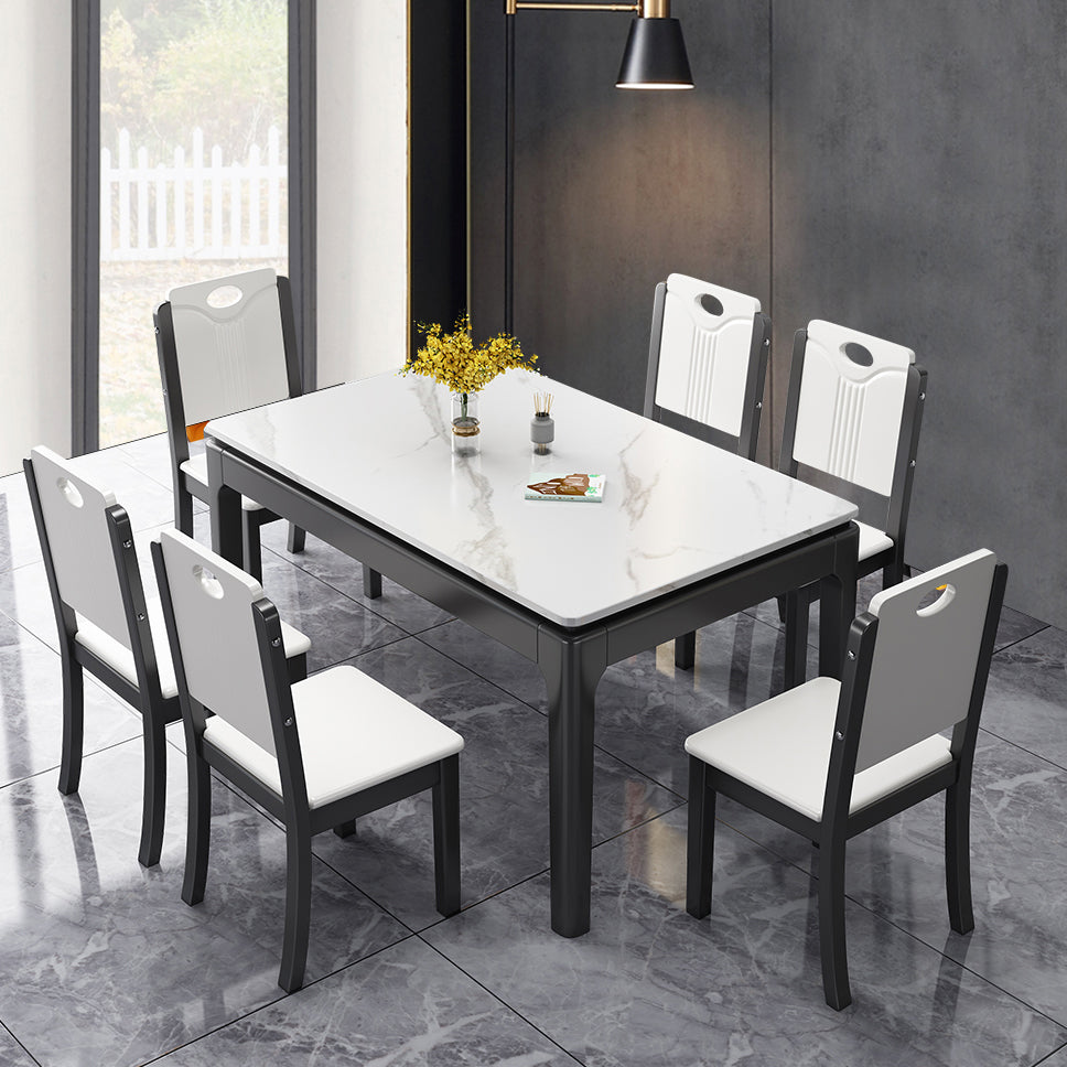 Stone Dining Room Collection Midcentury Style Rectangle 4 Legs Dining Table for Home