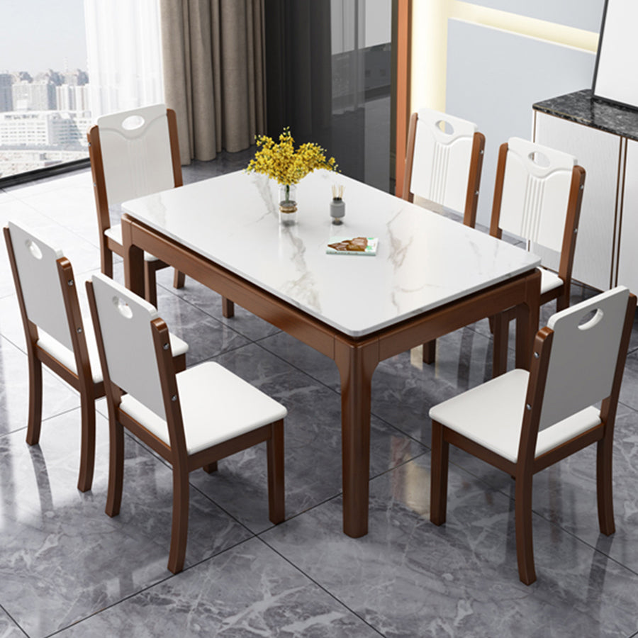 Stone Dining Room Collection Midcentury Style Rectangle 4 Legs Dining Table for Home
