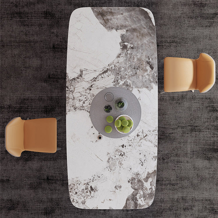 Traditioneller Luxus -Esstisch Rechteck Sintered Stone Trestle Tisch mit Goldrahmen