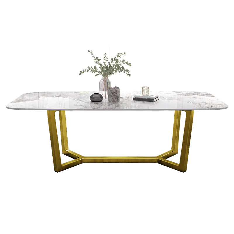 Traditioneller Luxus -Esstisch Rechteck Sintered Stone Trestle Tisch mit Goldrahmen