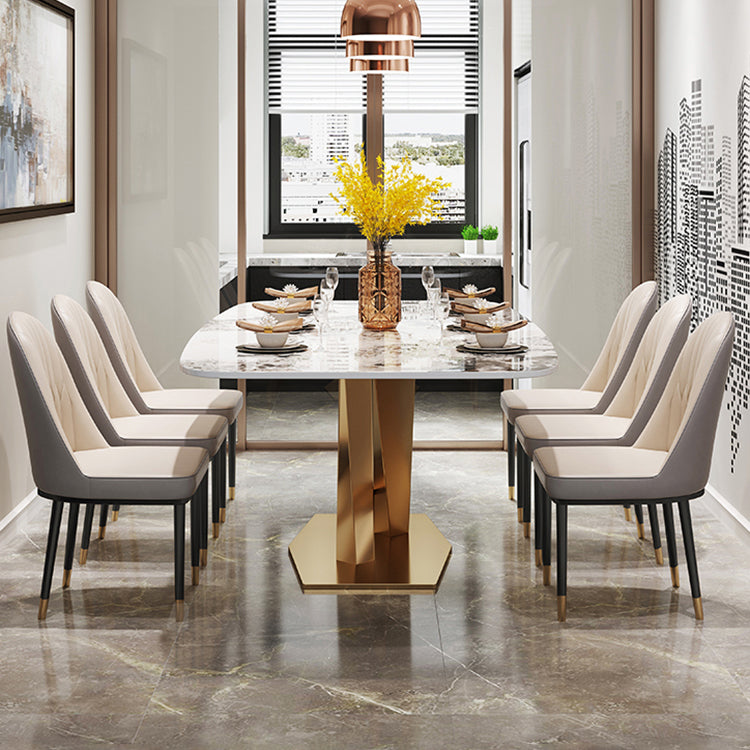 Traditional Luxury Dining Table Rectangle Sintered Stone Table with Gold Frame for Home