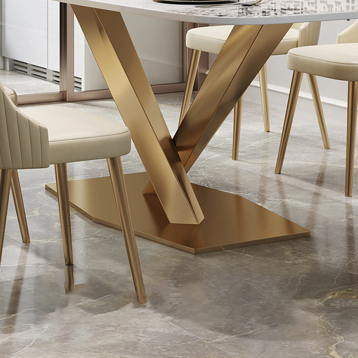 Traditional Luxury Dining Table Rectangle Sintered Stone Table with Gold Frame for Home