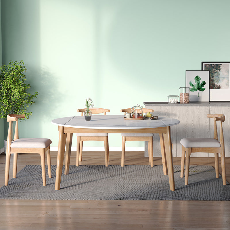 Modern Round Dining Table White Sintered Stone Dining Table with Wooden Base