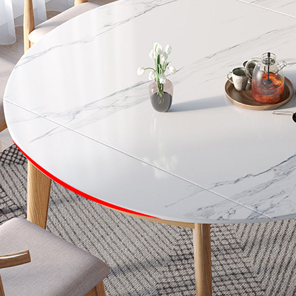 Modern Round Dining Table White Sintered Stone Dining Table with Wooden Base