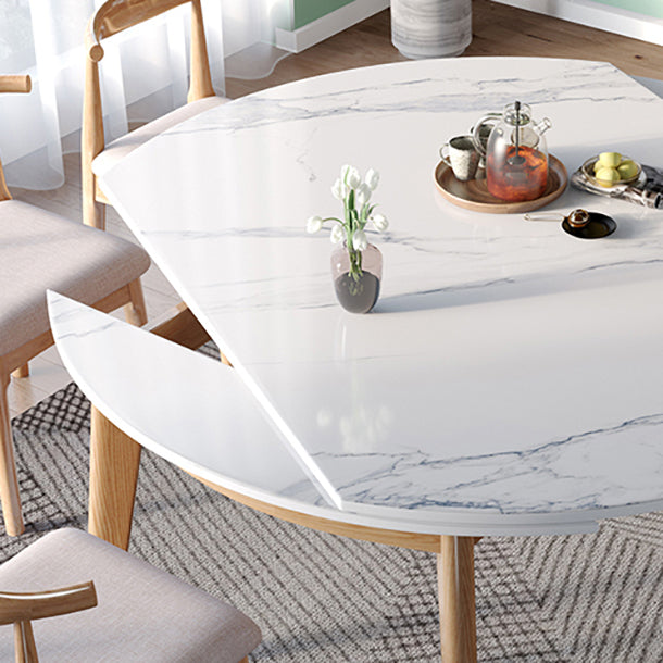Modern Round Dining Table White Sintered Stone Dining Table with Wooden Base