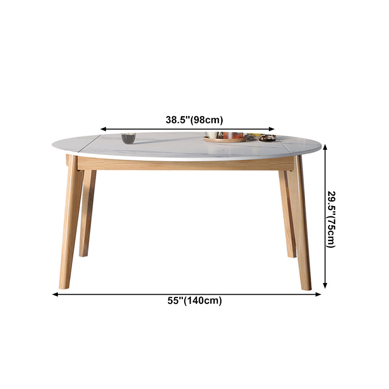 Modern Round Dining Table White Sintered Stone Dining Table with Wooden Base