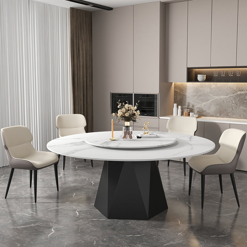 Round Furniture Simple Style Stone Pedestal Base Dinner Table with Turntable