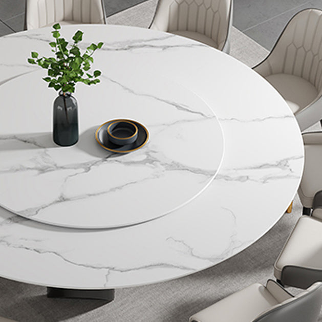 Round Furniture Simple Style Stone Pedestal Base Dinner Table with Turntable