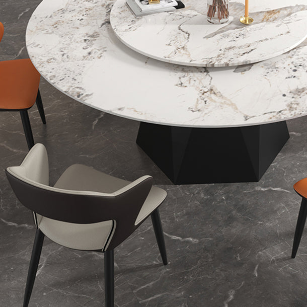 Round Furniture Simple Style Stone Pedestal Base Dinner Table with Turntable