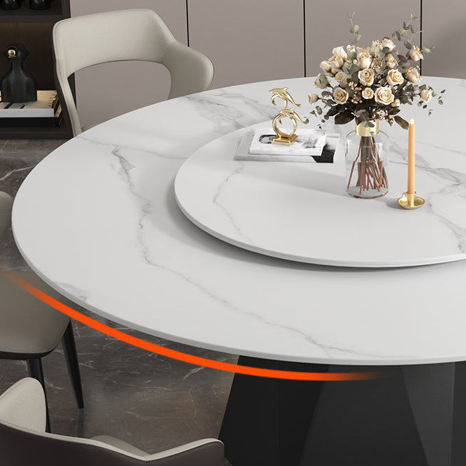 Round Furniture Simple Style Stone Pedestal Base Dinner Table with Turntable