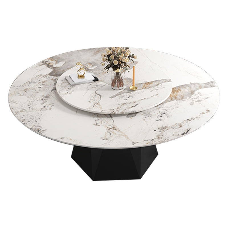 Round Furniture Simple Style Stone Pedestal Base Dinner Table with Turntable