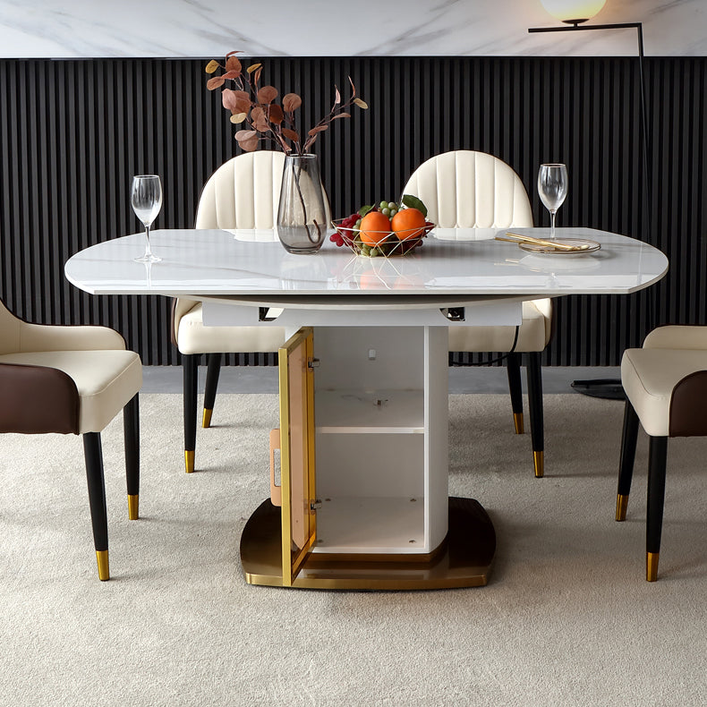 Round Pedestal Dinner Table Traditional Luxury Drop-Leaf Dining Table for Indoor