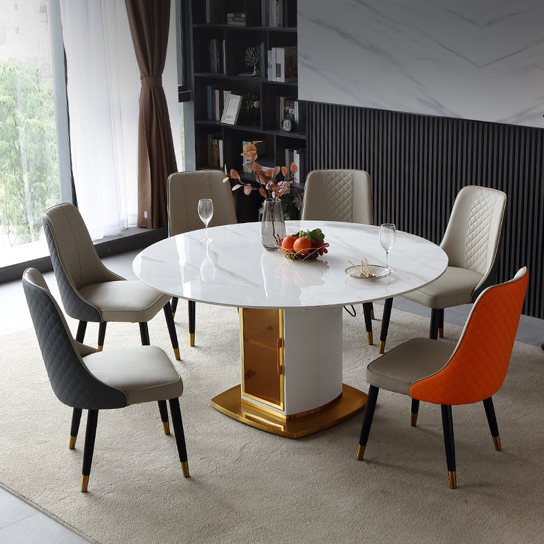 Round Pedestal Dinner Table Traditional Luxury Drop-Leaf Dining Table for Indoor
