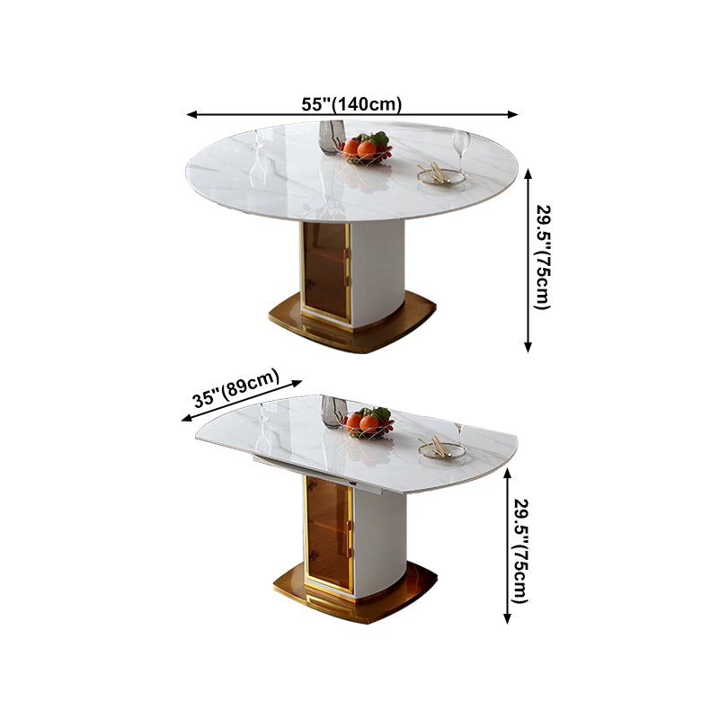 Round Pedestal Dinner Table Traditional Luxury Drop-Leaf Dining Table for Indoor