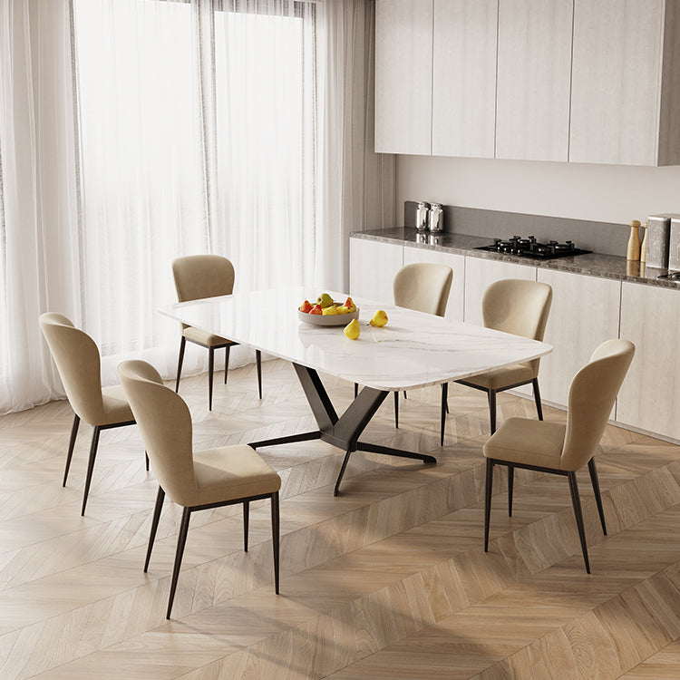 Sintered Stone Dining Table Single Pedestal Base Luxury Style Rectangle Table for Home