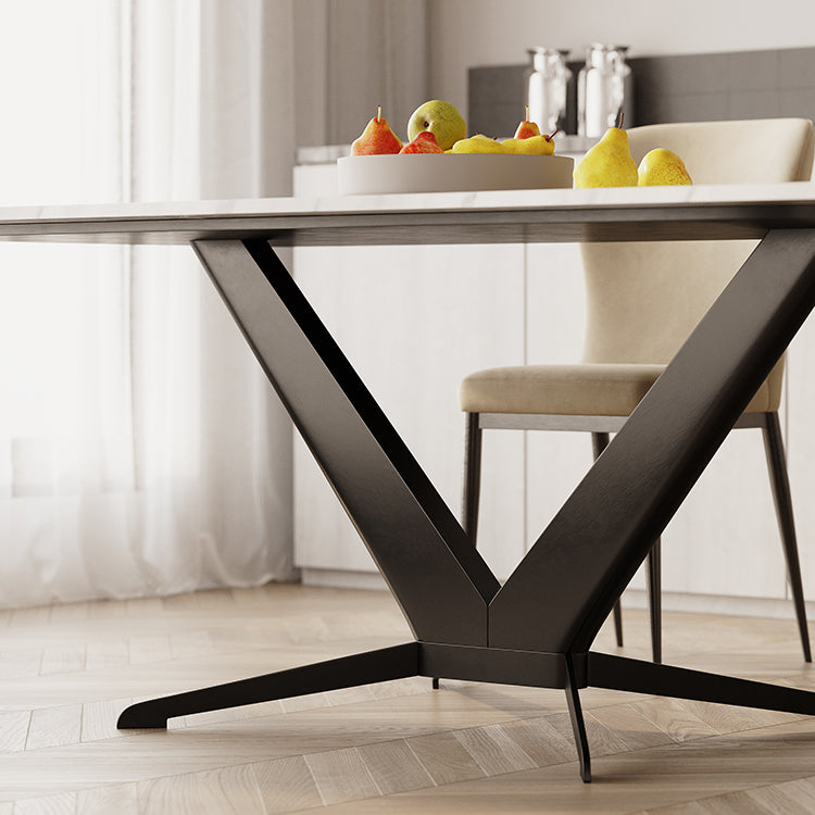 Sintered Stone Dining Table Single Pedestal Base Luxury Style Rectangle Table for Home