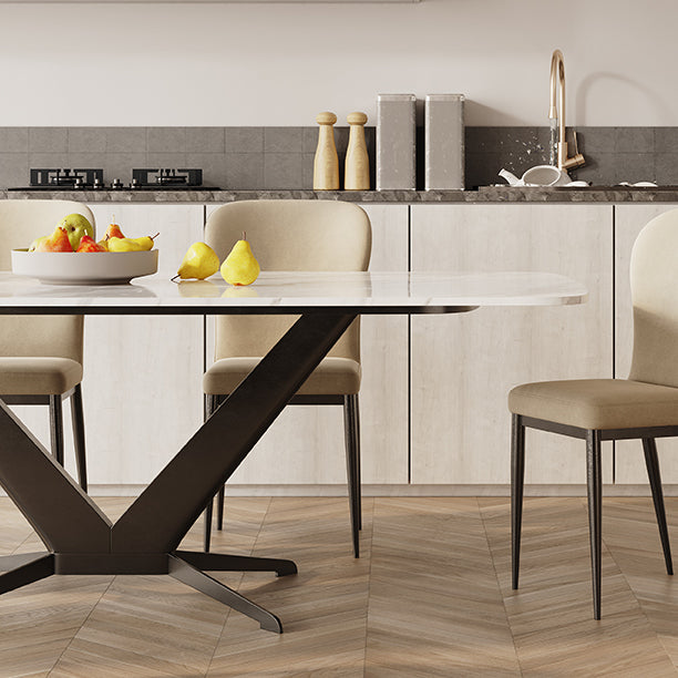 Sintered Stone Dining Table Single Pedestal Base Luxury Style Rectangle Table for Home