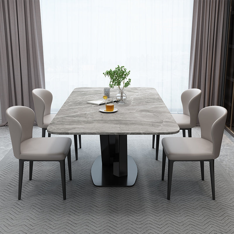 Luxury Style Sintered Stone Table Black Single Pedestal Base Rectangle Table for Home