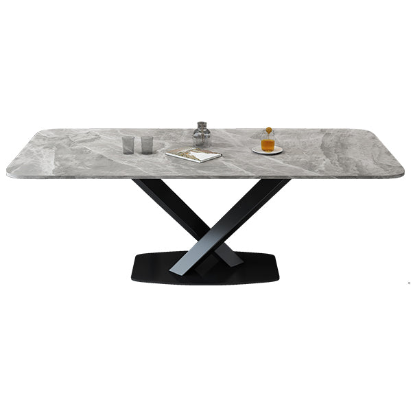 Luxury Style Sintered Stone Table Black Single Pedestal Base Rectangle Table for Home