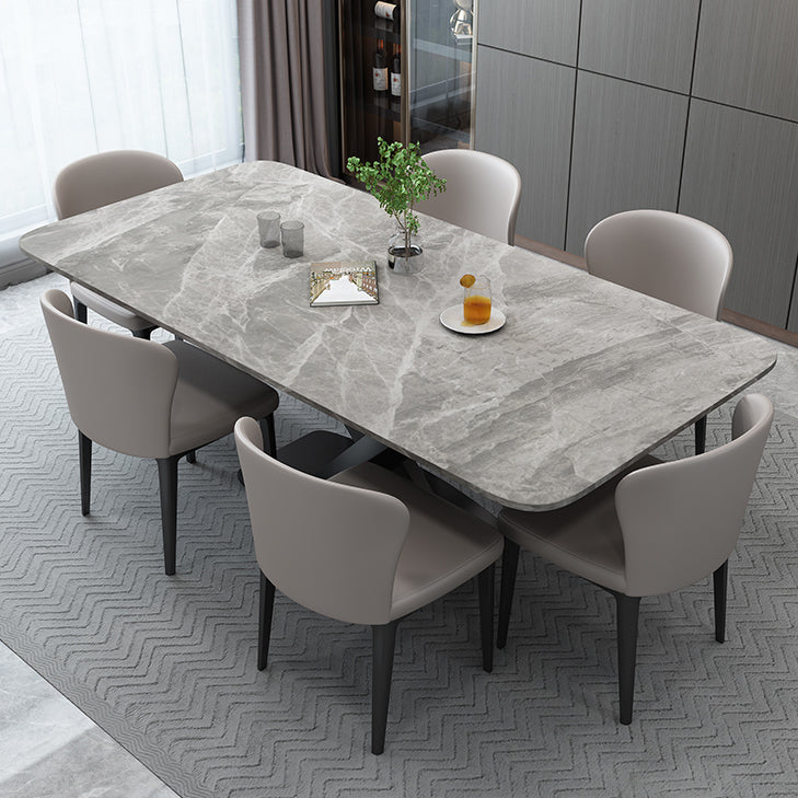 Luxury Style Sintered Stone Table Black Single Pedestal Base Rectangle Table for Home
