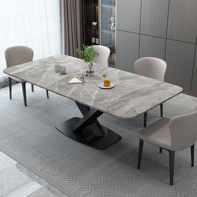 Luxury Style Sintered Stone Table Black Single Pedestal Base Rectangle Table for Home