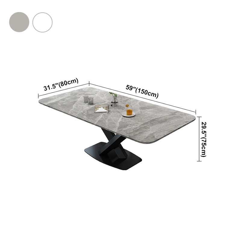Luxury Style Sintered Stone Table Black Single Pedestal Base Rectangle Table for Home