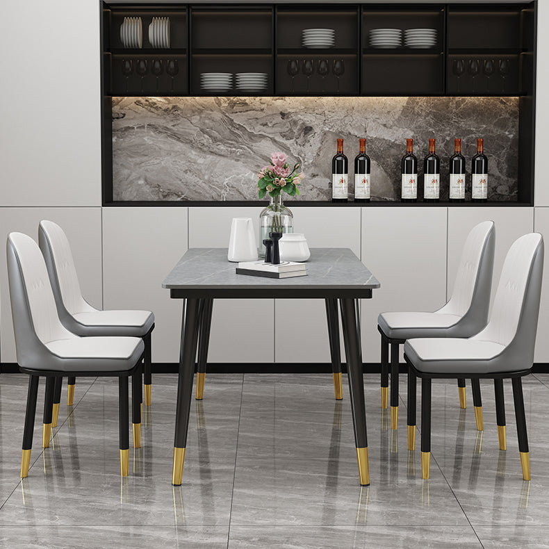 Sintered Stone Dining Table Industrial Style Black 4 Legs Base Rectangle Table for Home